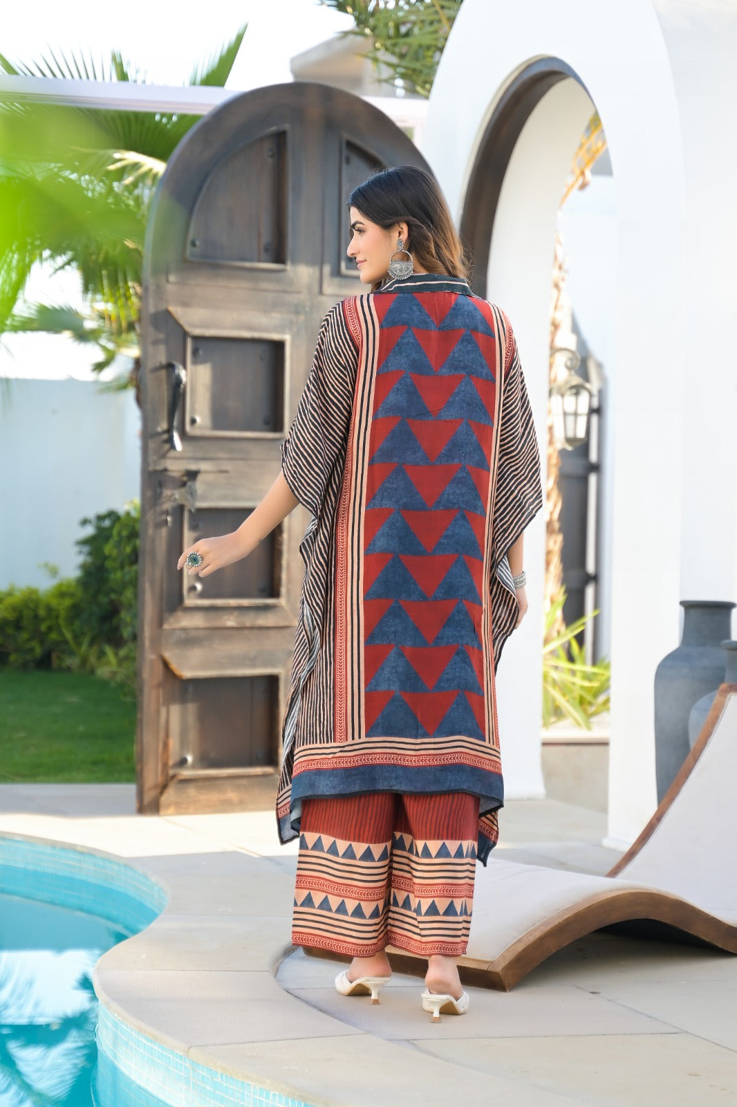 Pure mul silk ajrakh print kaftan set(A1639)