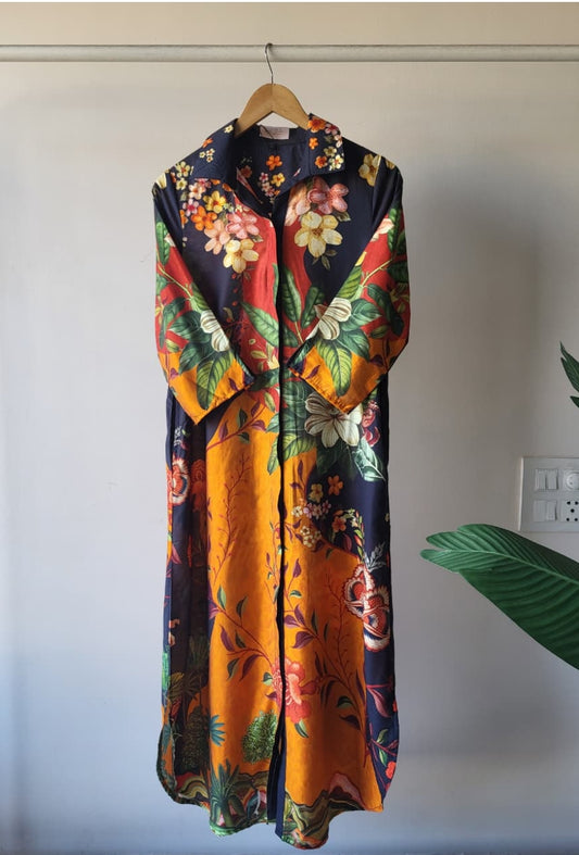 Shirt style one piece dress with both side pockets loose fit up to 46 size (B102) (length 49 inch)