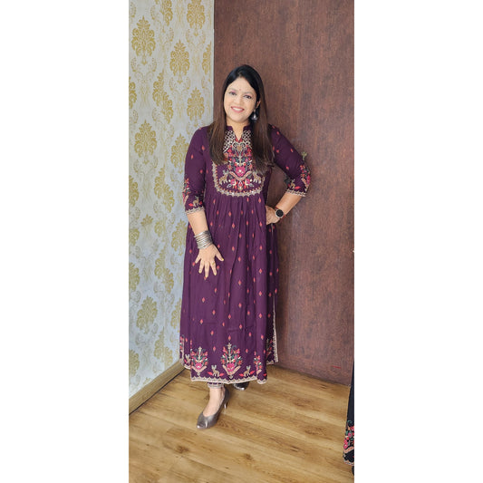 Wine pakisthani pattern  two piece cordset (T48)