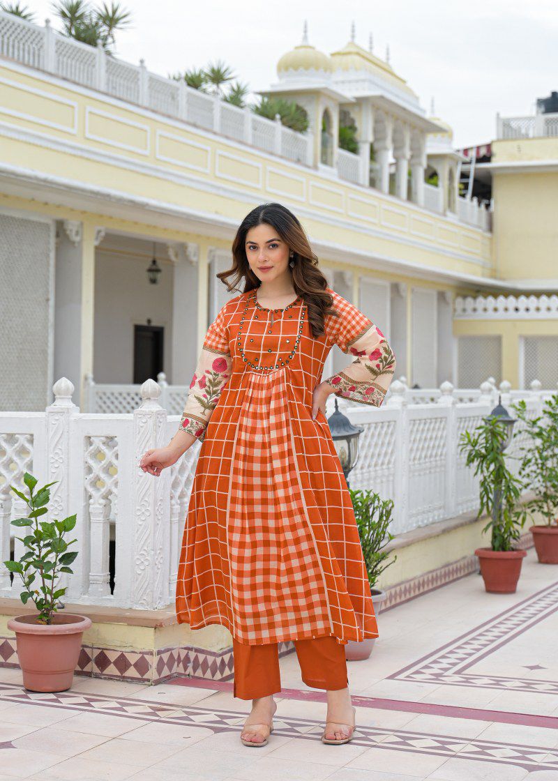 Mul cotton with lining A line pattern with both side deep mobile pocket two piece cordset (S114)