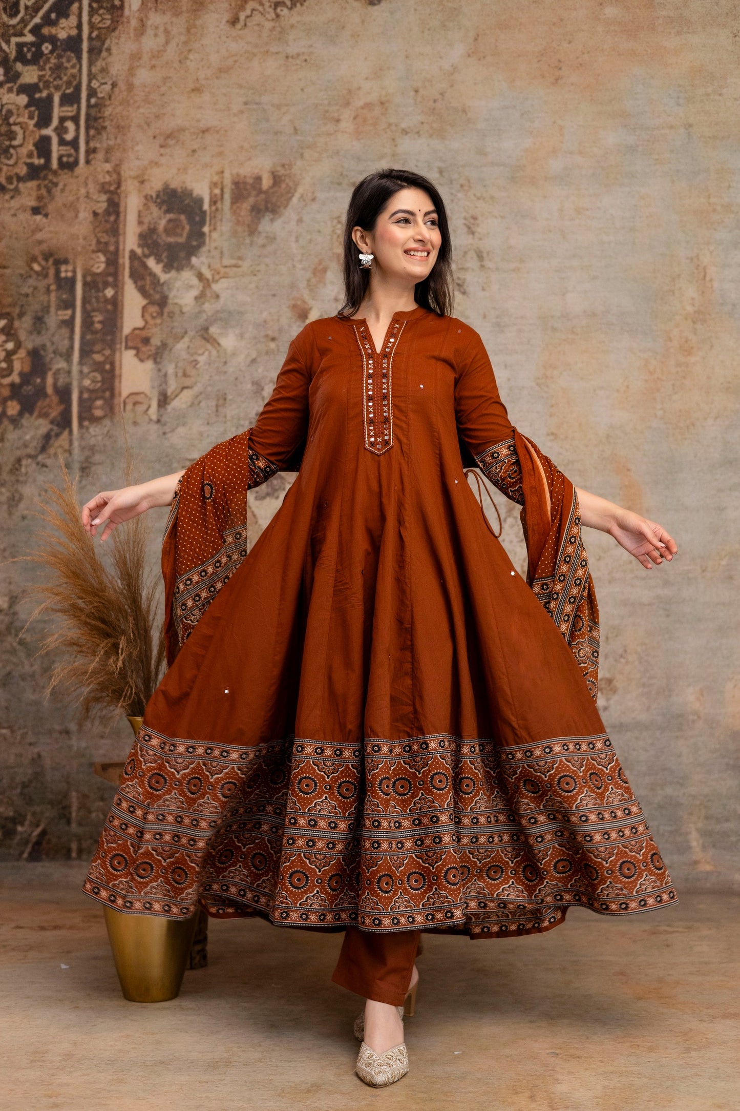 Pure cotton flared anarkali three piece set (B670)