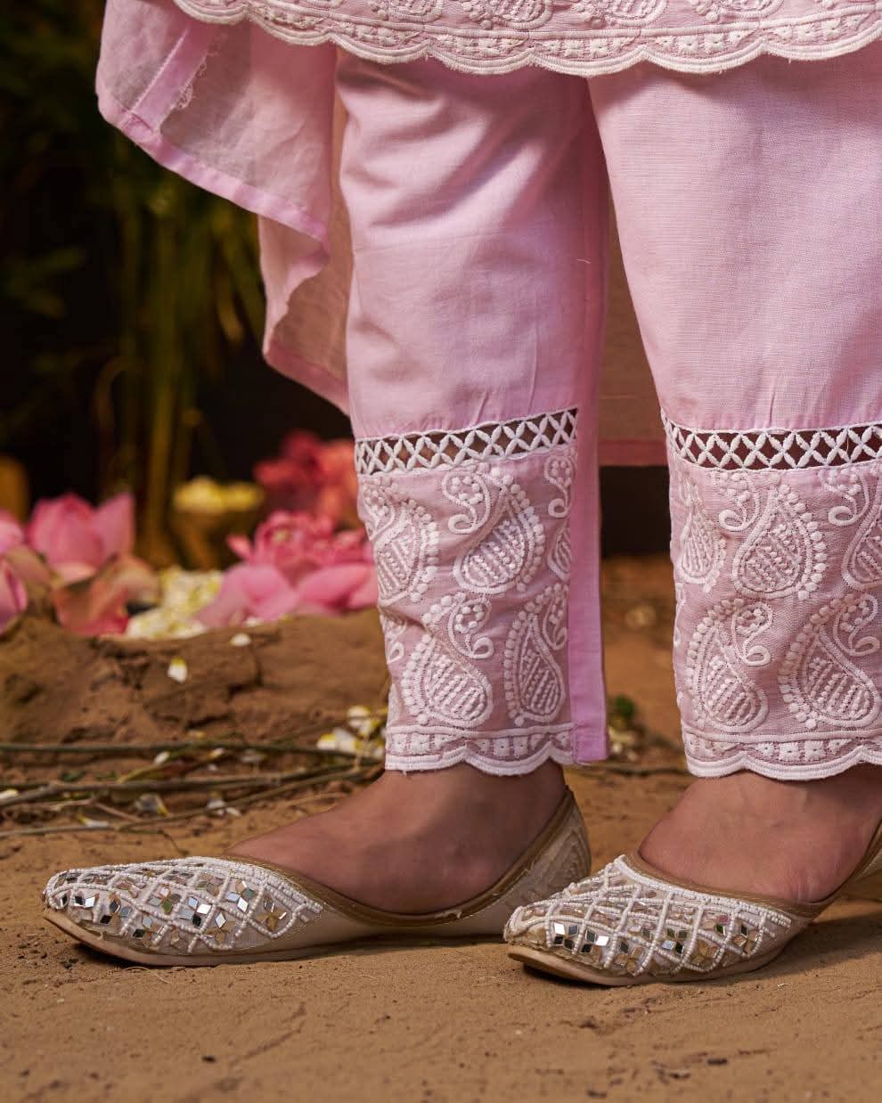 Pink pure cotton fully chikankari anarkali (A842)