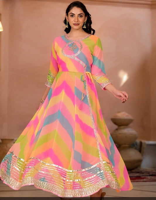 Multi color lehriya one piece gown (p314)