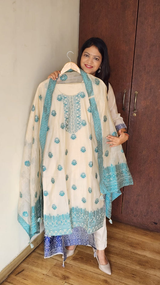 Jamdani fully thread work with mul lining three piece set (B311)