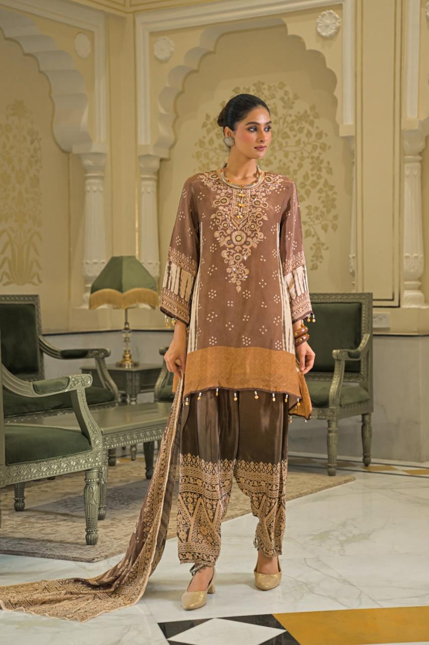 Pure crape with farshi salwar three piece set (C748)