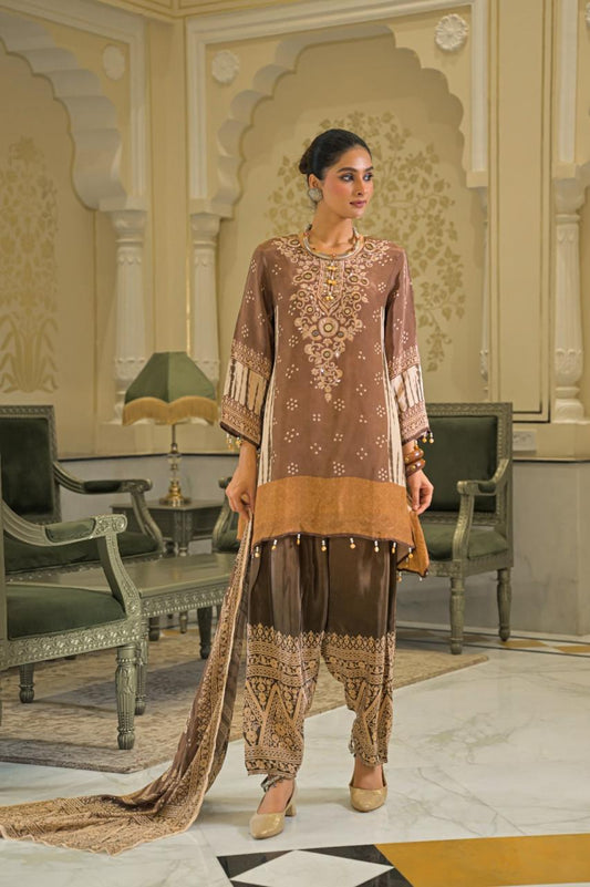 Pure crape with farshi salwar three piece set (C748)