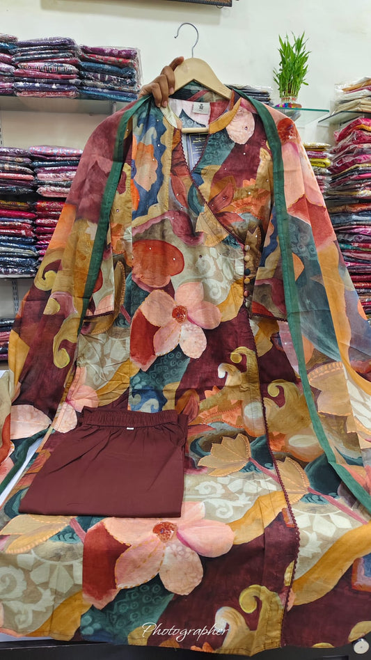 Pure cotton Angrakha pattern three piece set (A1077)