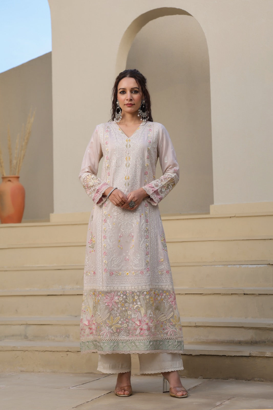 Pakistani organza suit with mul lining (P1657)