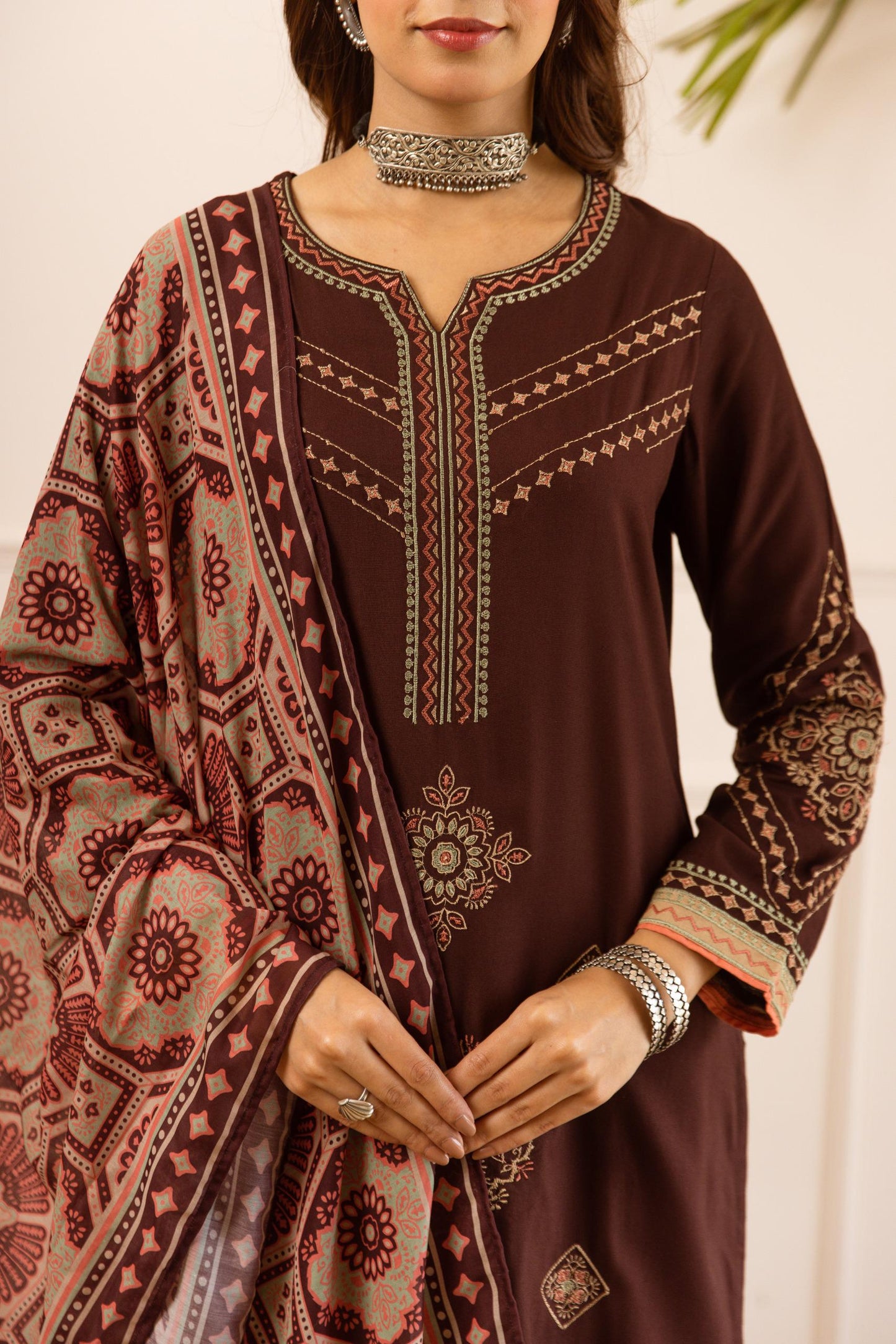 Cotton modal fully embroidered smart three piece set  (B246)