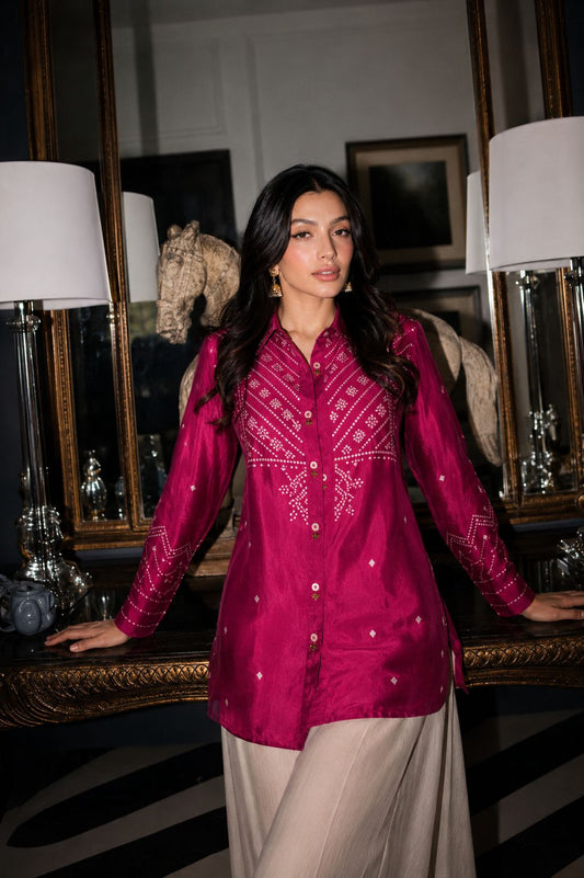 Pure crape bandani print with coin detailing smart shirt (B973)