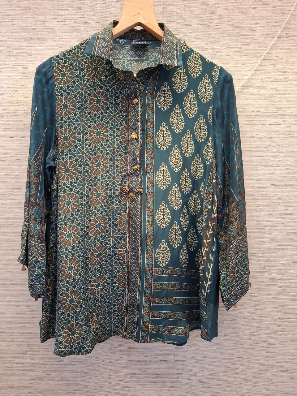Pure crape Ajrakh print smart shirt (B991)