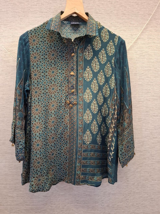 Pure crape Ajrakh print smart shirt (B991)