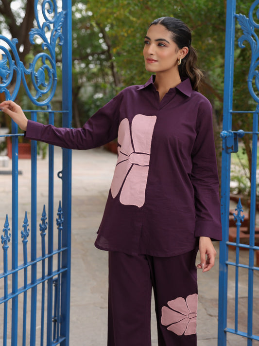 Purple pure cotton with applique work two piece cordset (A363)