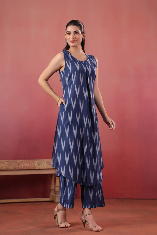 Pure cotton ikaat print with additional half sleeves smart two piece cordset (B467)