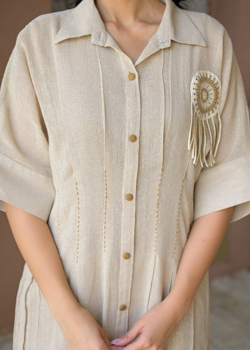 Jute linen with lining smart one piece dress (S162)