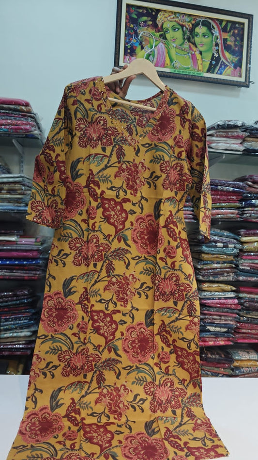 Mustred kalamkari pure cotton only kurta (P1422)