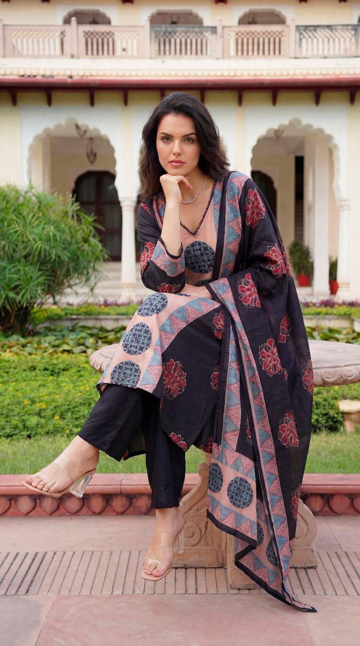 Pure silk with mul lining three piece set (A1424)