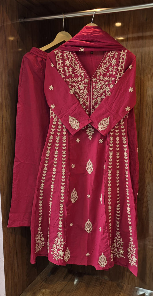 Pure cotton chikankari A line pattern three piece set (B1047)