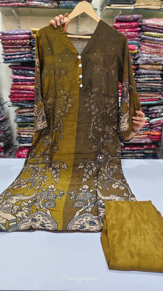 Pure Muslin kalamkari print smart two piece cordset (C581)