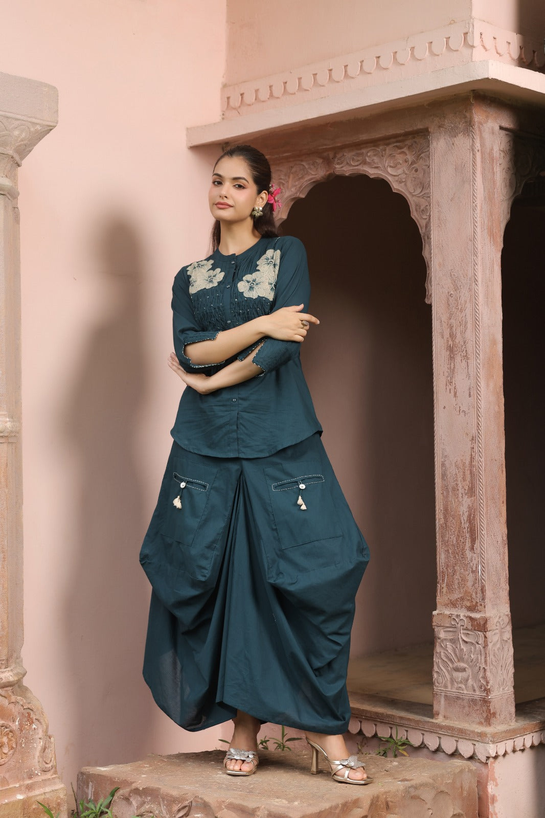 Handloom smart cowl skirt two piece cordset sizes (C542)