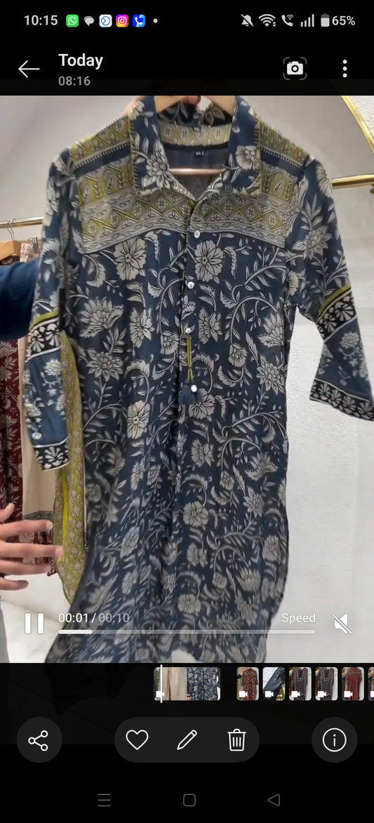 Pure mul chanderi kalamkari print two piece cordset (B455)