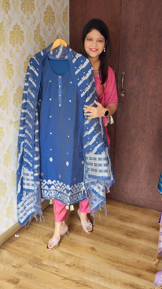 Blue  jamadani with lining three piece set (P1302)