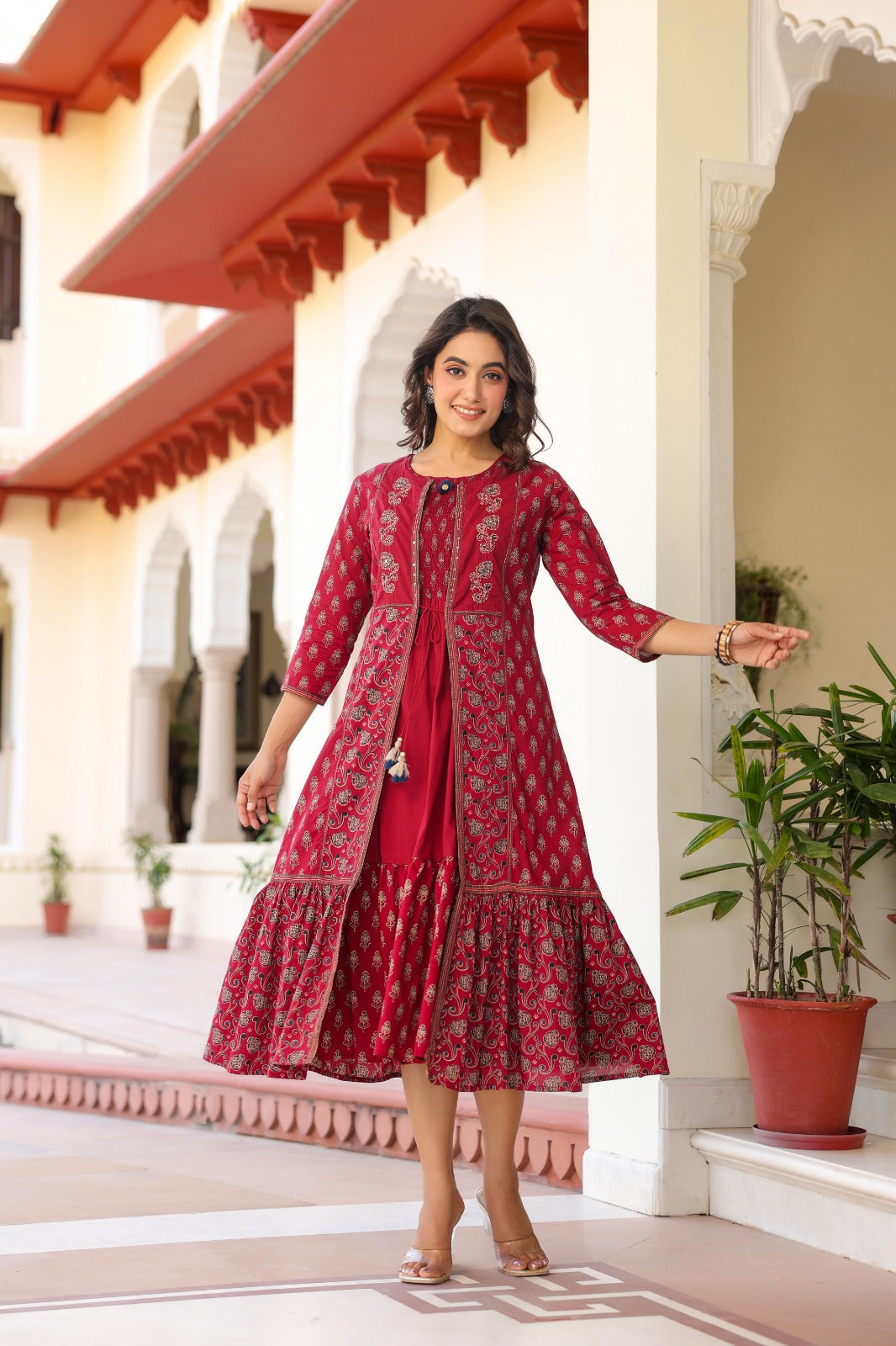 Original block print smart two piece dress length 46 inch (B287)