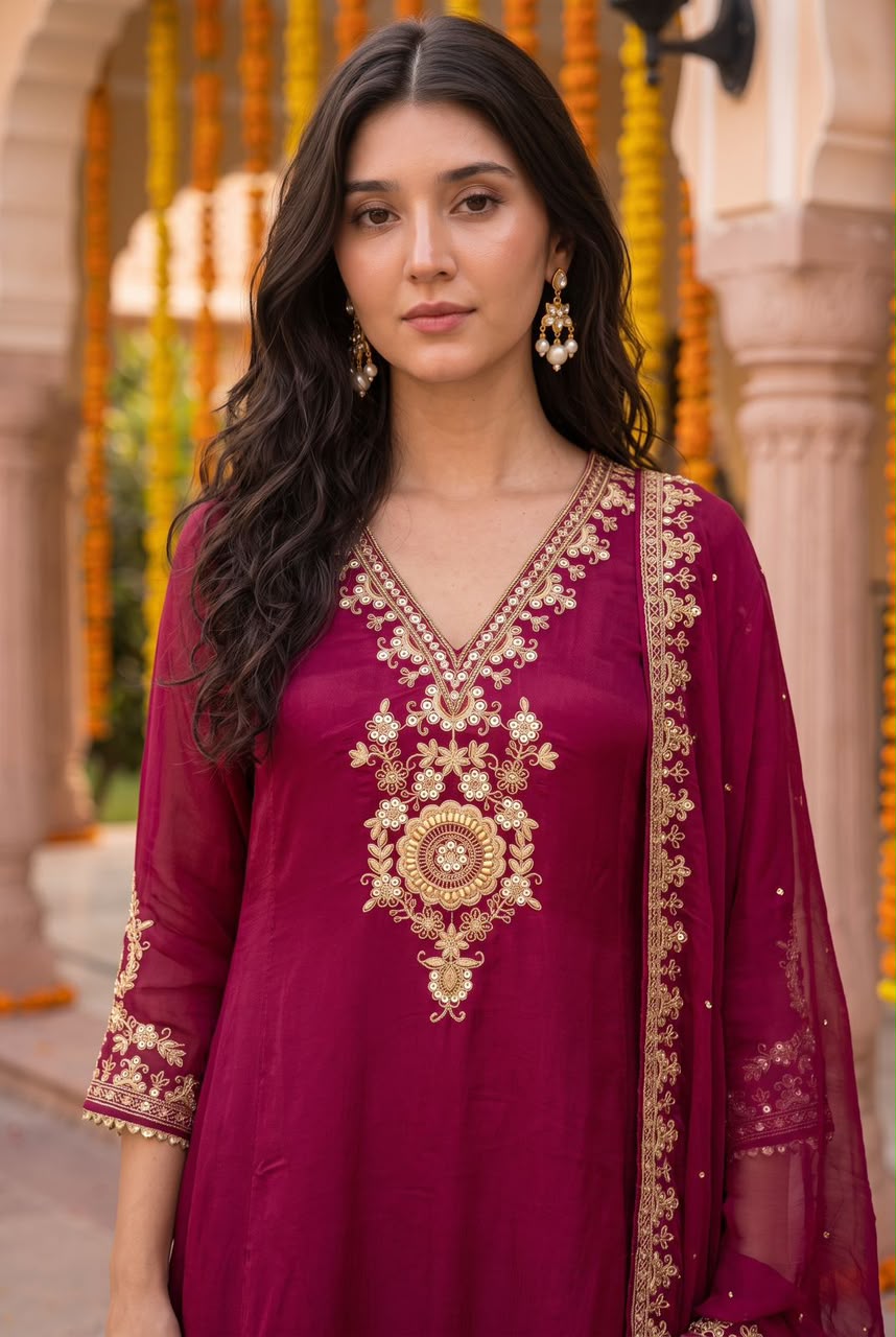 Pure chinnon with lining A line pattern three piece set (C797)