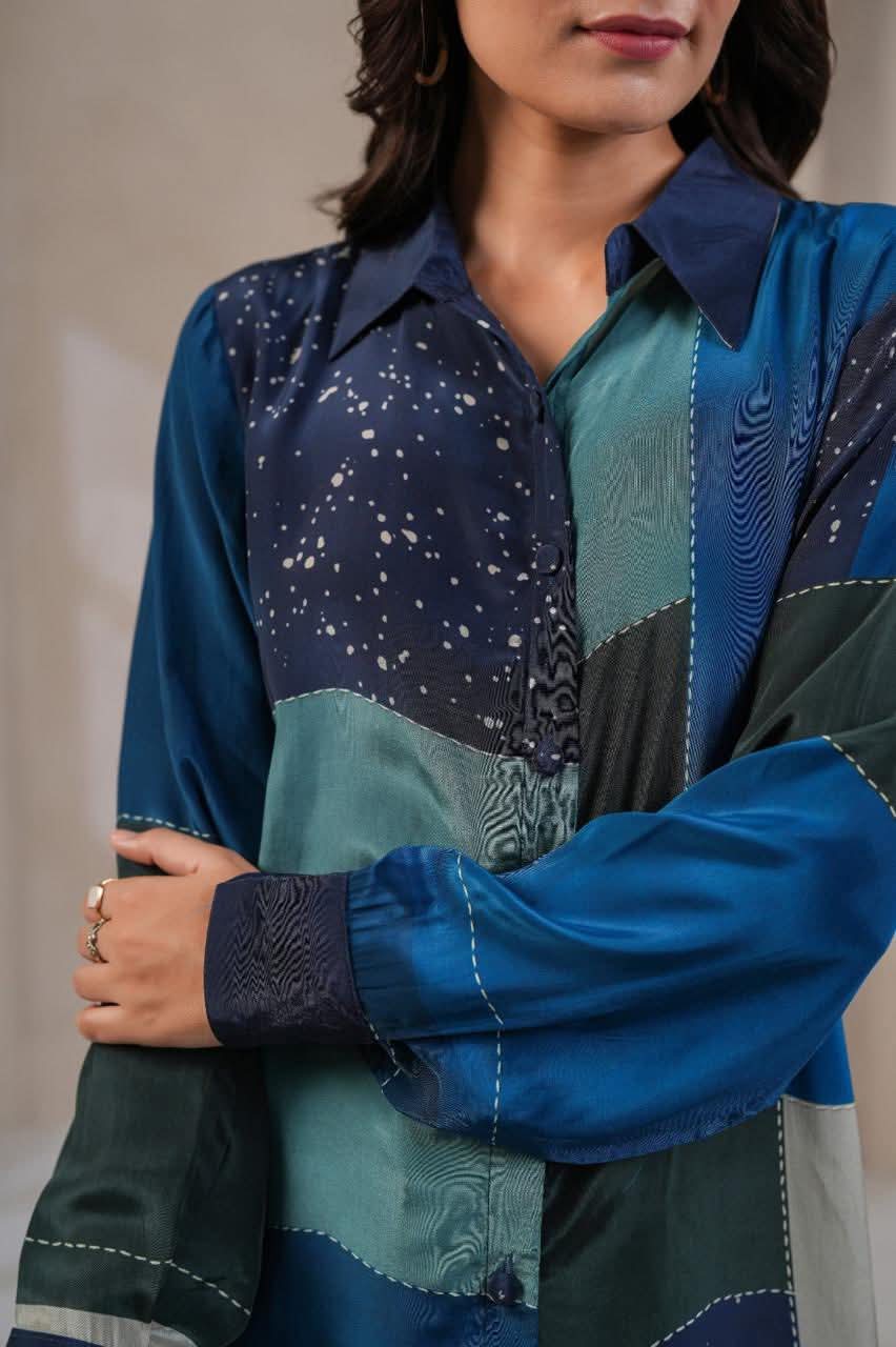 Blue pure crape Designer shirt (A191)