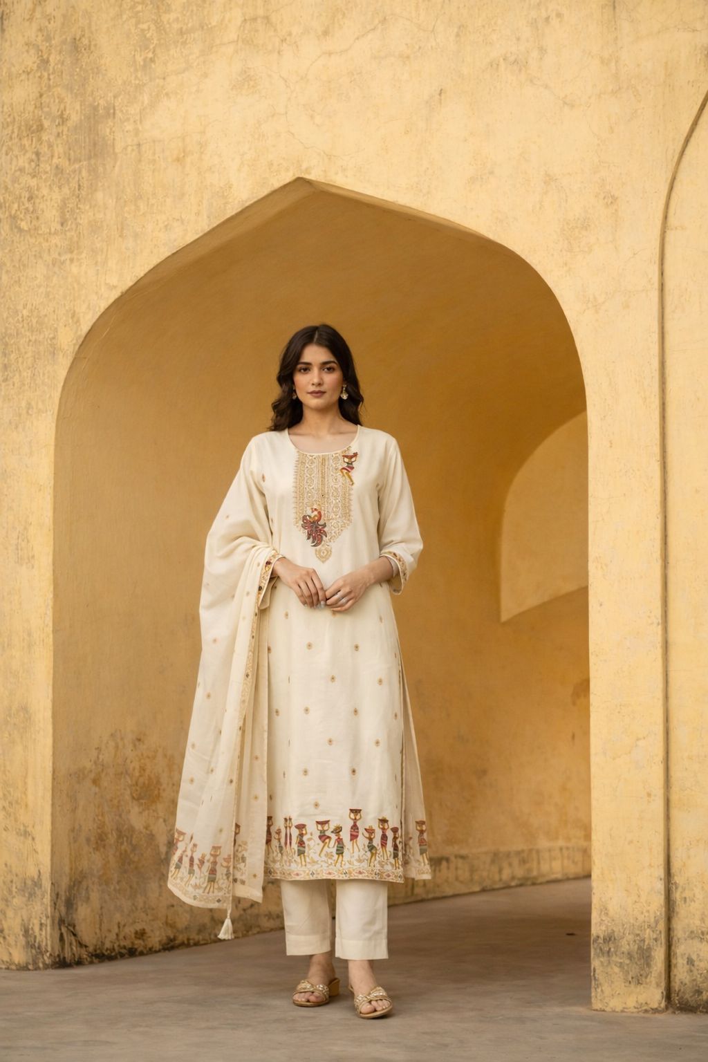 Jamdani fully weaved with lining three piece set (A1819)