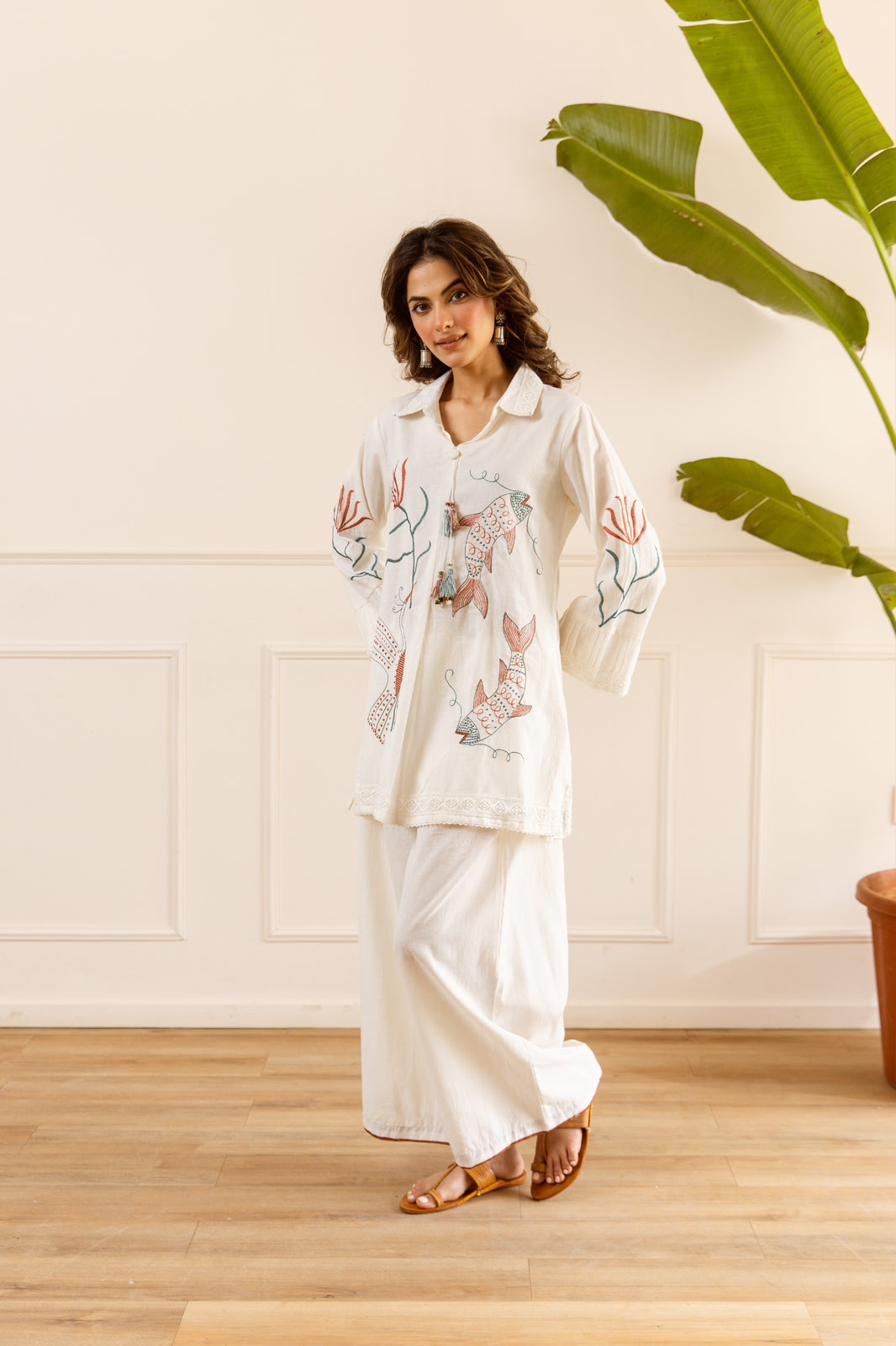 Cotton flex fully embroidered smart two piece cordset (B938)