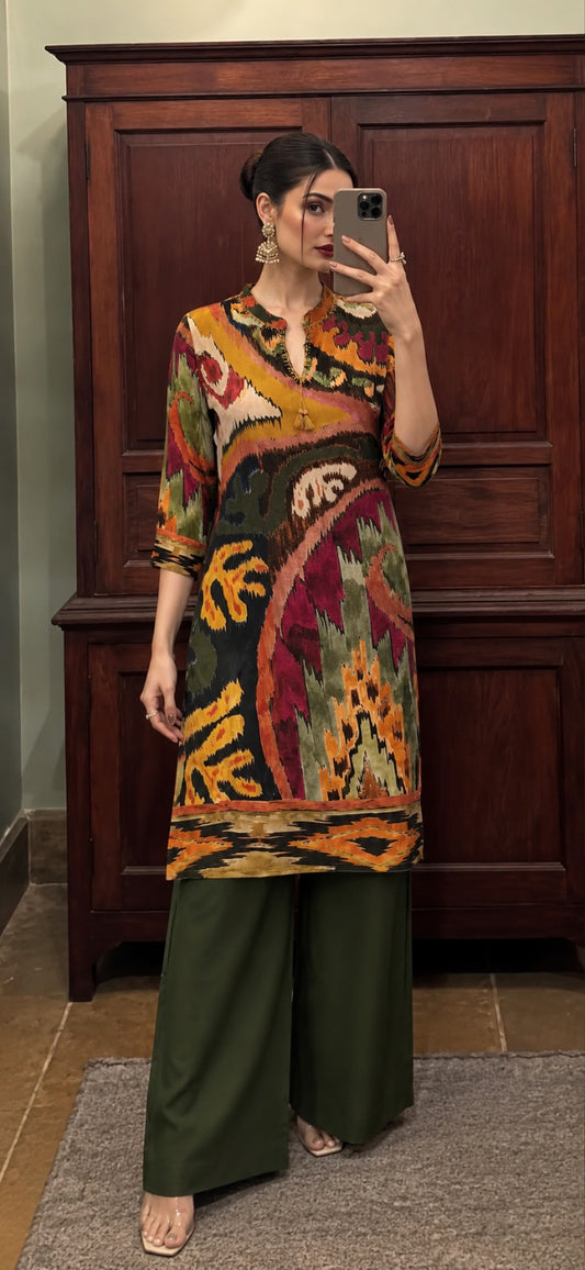Pure crape digital print with wide plazzo smart two piece cordset (S436)