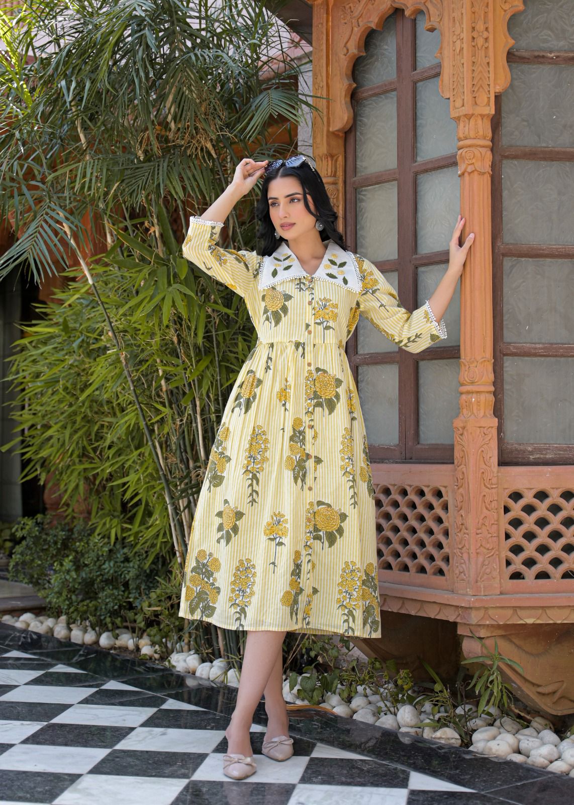 Pure cotton stylish one piece dress with mul lining smart dress (S196)