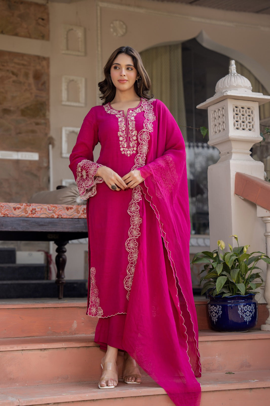 Crush cotton with lining beautiful three piece set (B657)