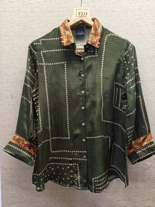 Mehndi green crape shirt (C112)