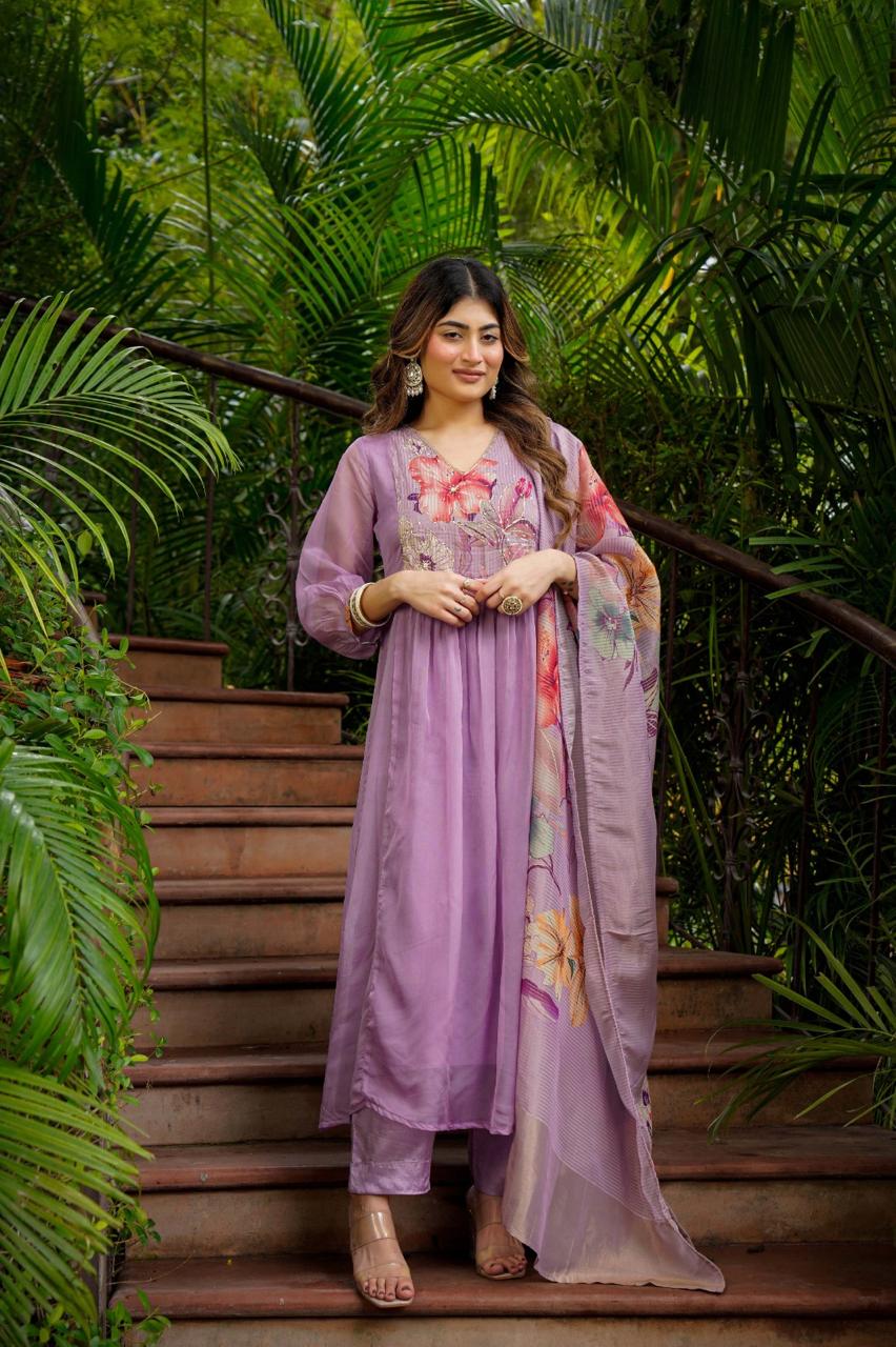 Light purple glass oraganza designer three piece set (A1238)