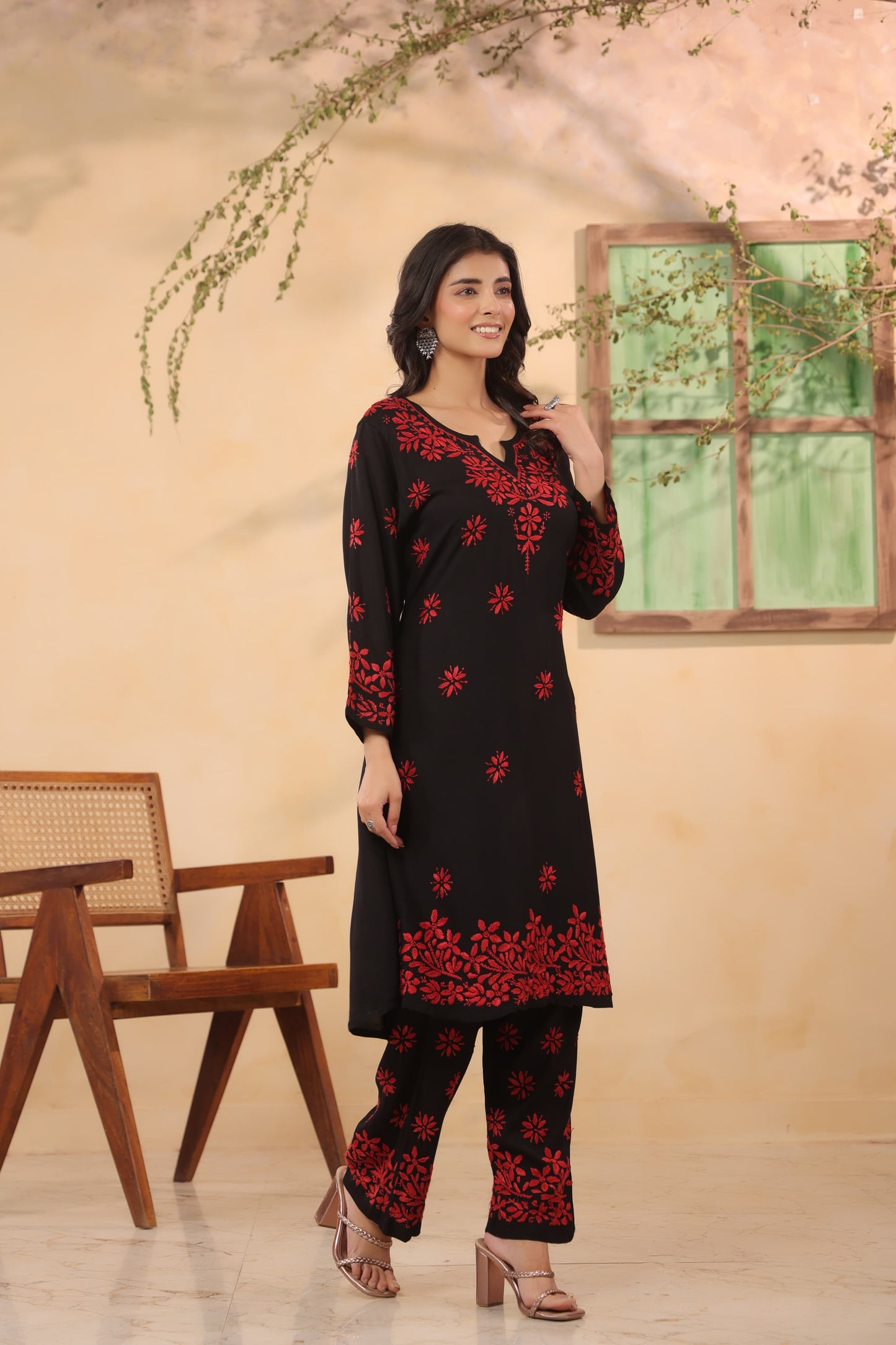 Cotton modal full chikankari two piece cordset (B201)