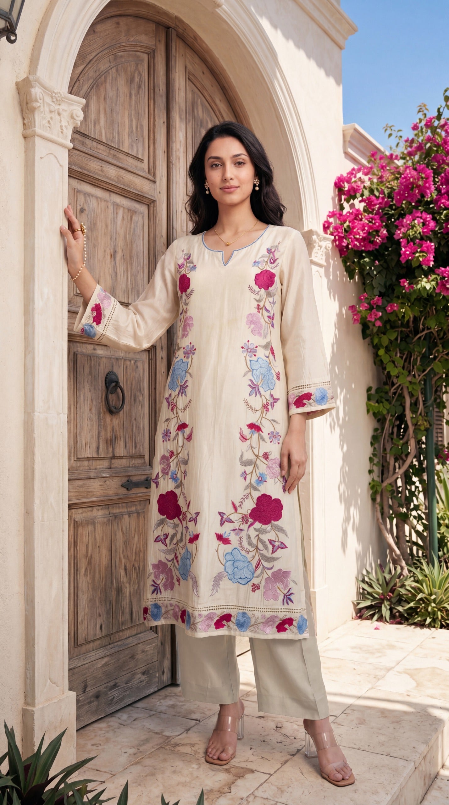 Soft crush chanderi full thread work three piece set (B781)