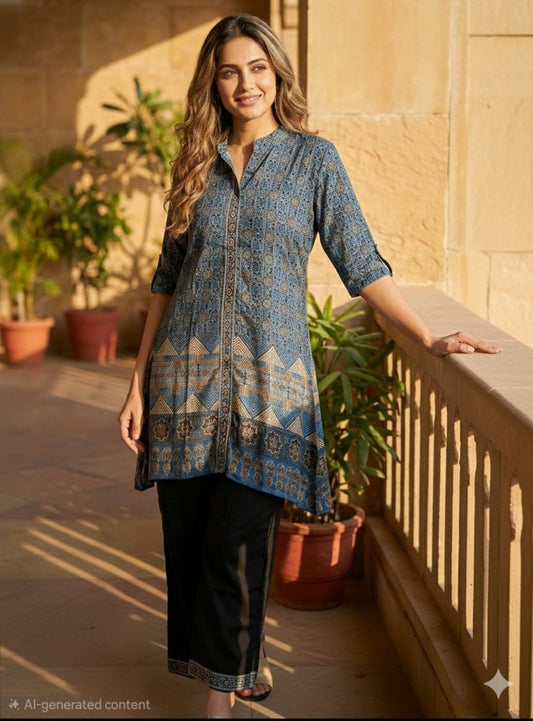 Pure crape Ajrakh print two piece cordset (B173)