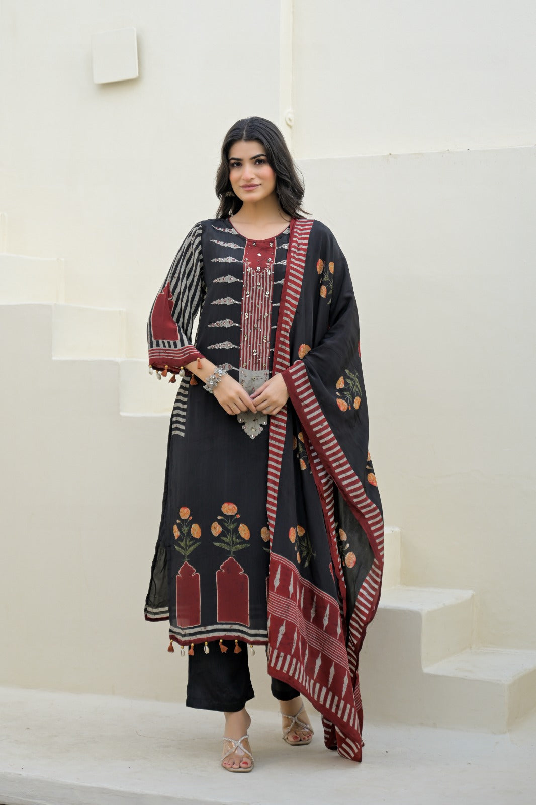Natural crape with lining smart three piece set (C279)