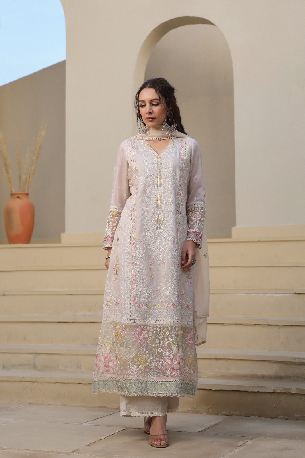 Pakistani organza suit with mul lining (P1657)