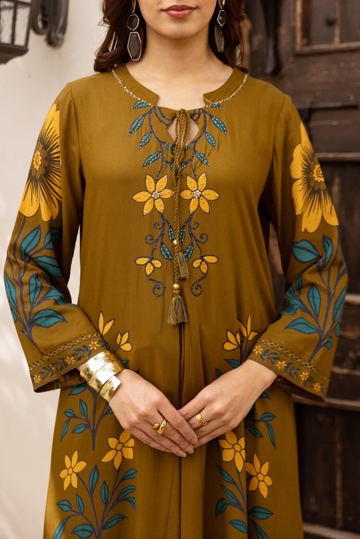 Green cotton modal smart two piece cordset (B162)
