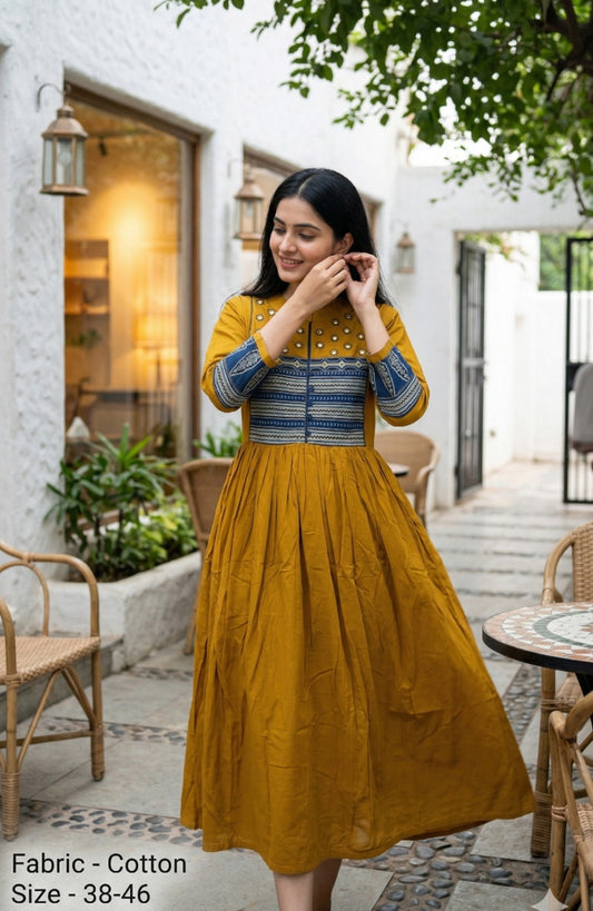 Pure cotton flared one piece dress (B454)