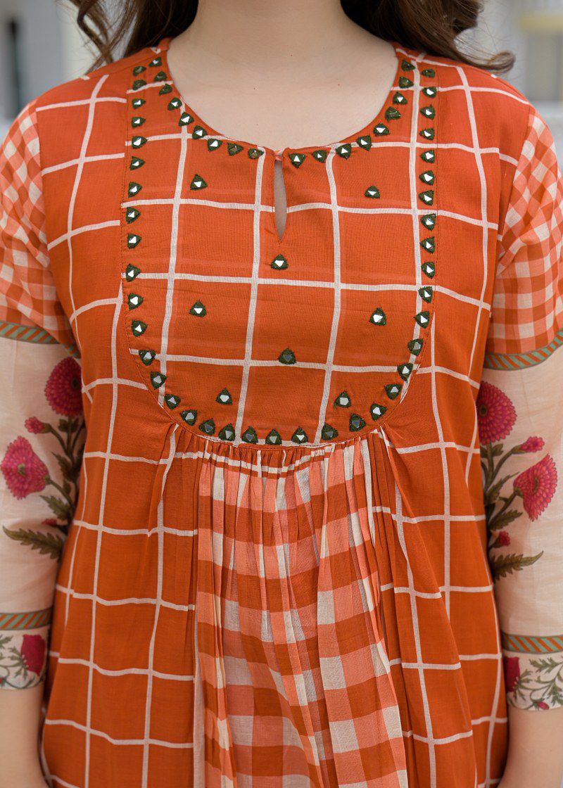 Mul cotton with lining A line pattern with both side deep mobile pocket two piece cordset (S114)