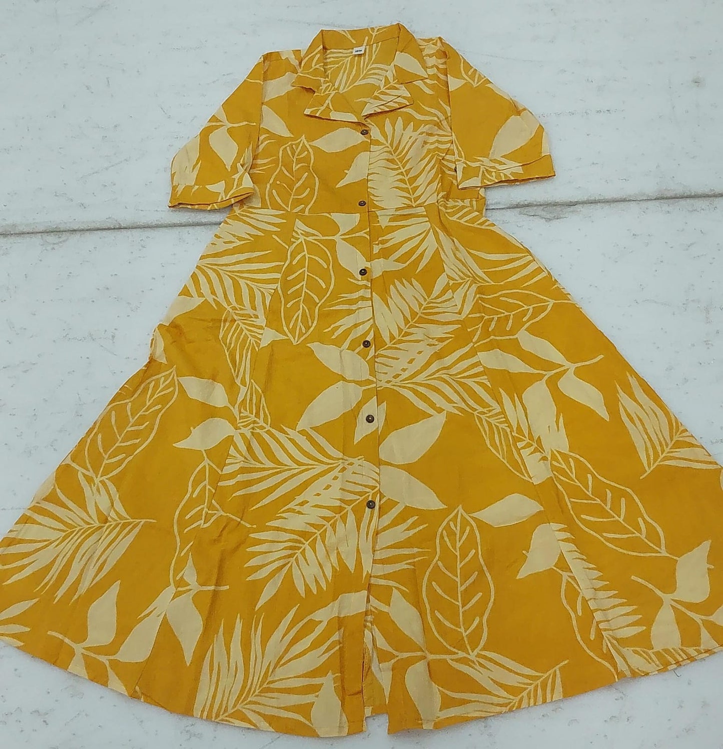 Mango yellow pure cotton one piece dress (P373)