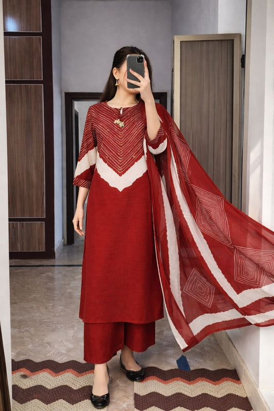 Red pure cotton three piece set digital print (A1525)