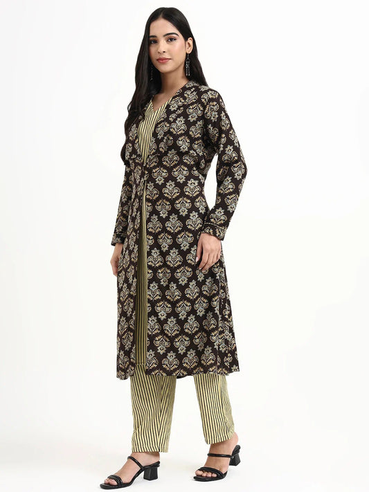 Pure cotton ajrakh print three piece set (A1835)
