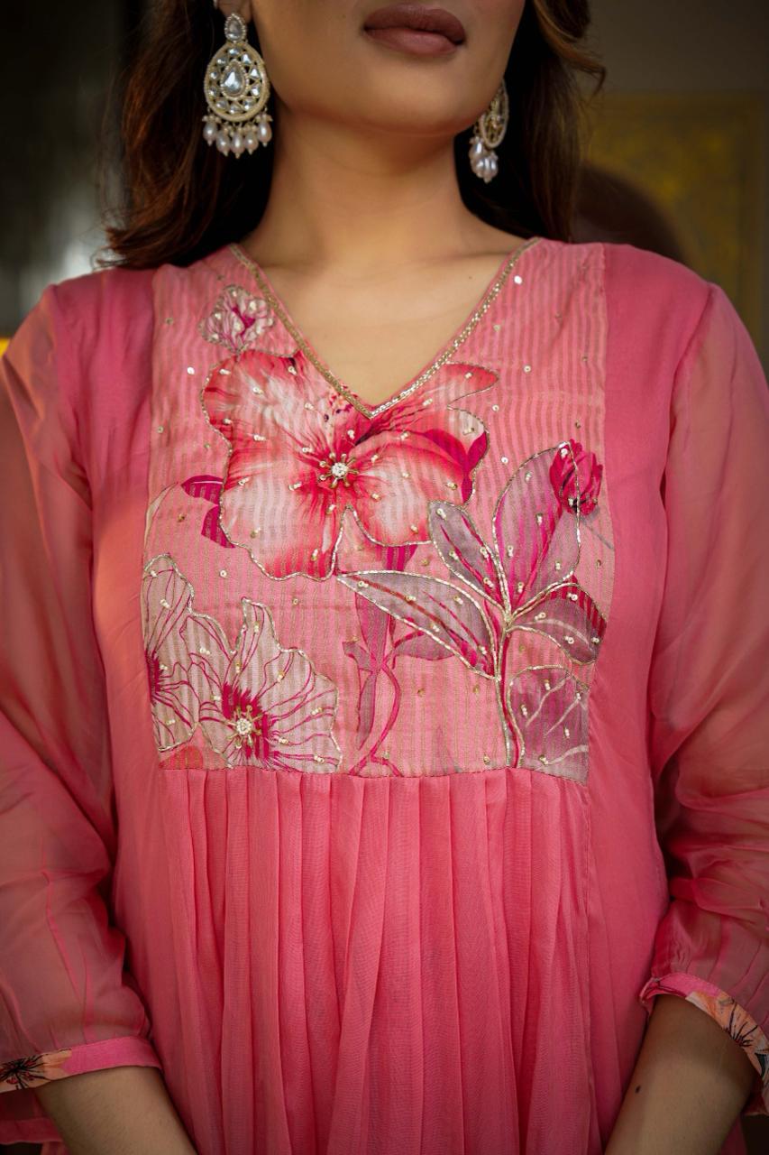 Light pink glass oraganza designer three piece set (A1237)