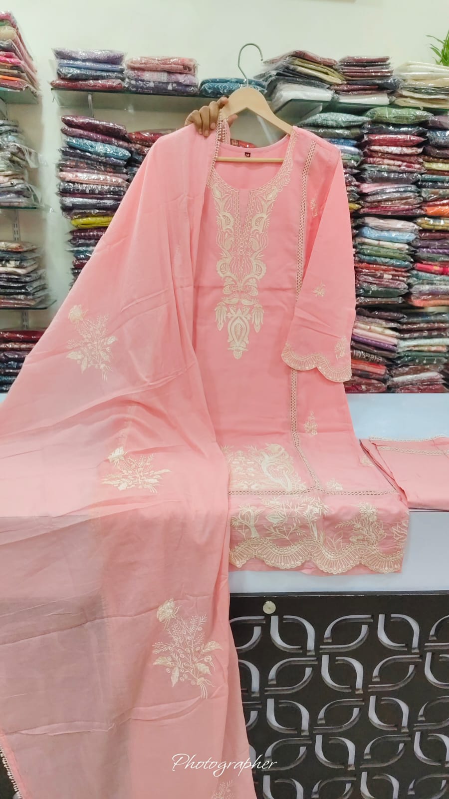 Pure cotton with lining full thread work three piece set (B576)