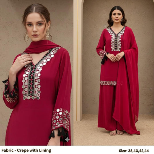 Pure crape with real work three piece set (A1414)